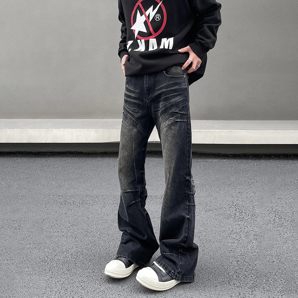 Flare Jeans Men Autumn Baggy High Street Casual Fashion Wide Leg Y2k Straight-leg Trousers Streetwear Winter Black Denim Pants
