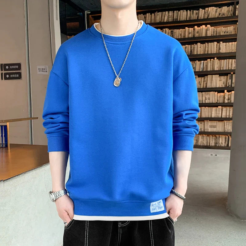 saferido Spring O Neck Sweatshirts Hoodie Men Long Sleeve Loose Pullover Fashion Harajuku Hoodies Mens Solid Casual Sweatshirt Streetwear