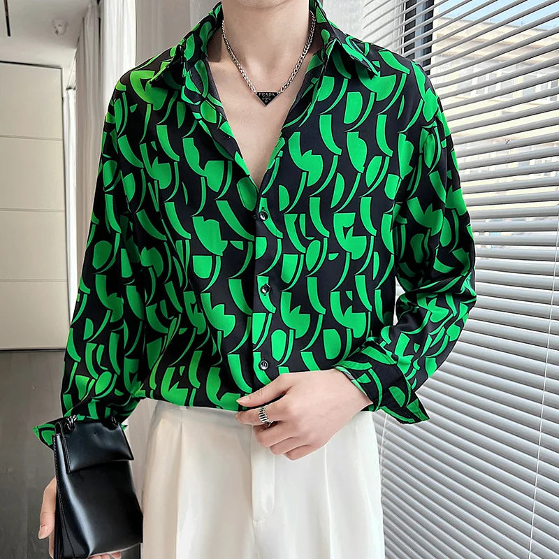 New Summer Men's Printed Shirts Oversized Clothing Casual Long Sleeve Striped Plaid Vintage Thin Draped Stretch Hawailan Blouses