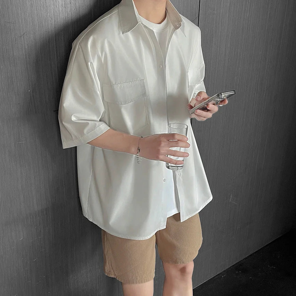 saferido Over Size Men's Short-Sleeve Shirt, Loose Casual Japanese and Korean Style Coat,Outdoor Camping Shirt