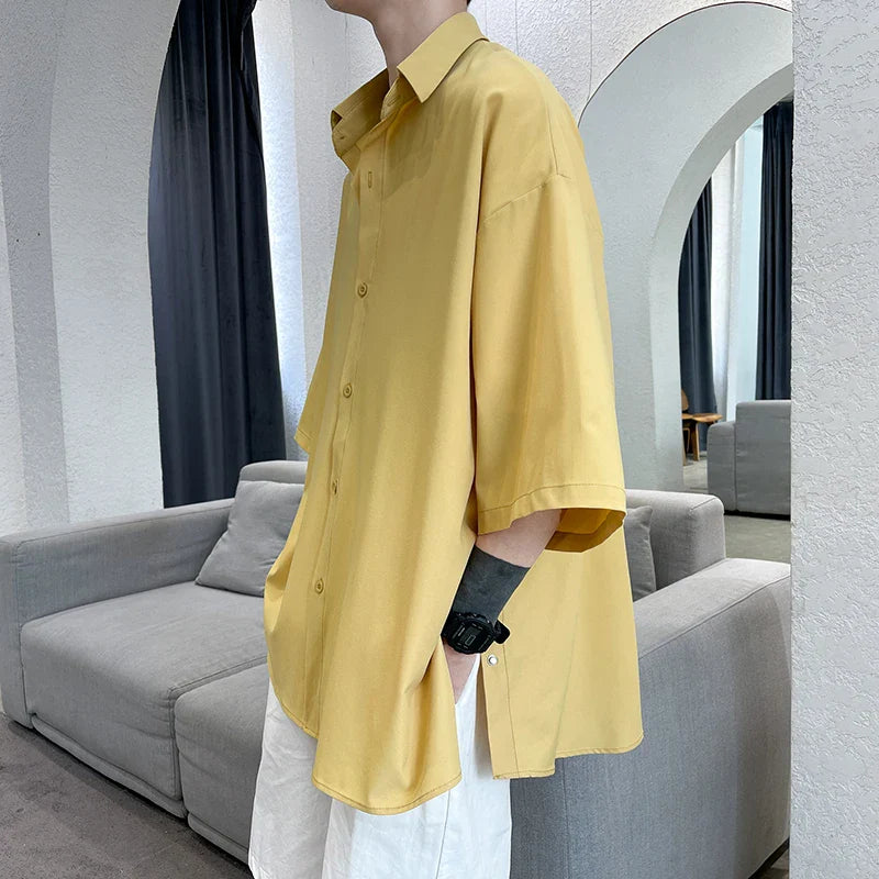saferido Summer Short Sleeved Shirt Men Oversized Society Mens Dress Shirt Korean Loose Casual White Shirt Mens Office Formal Shirts