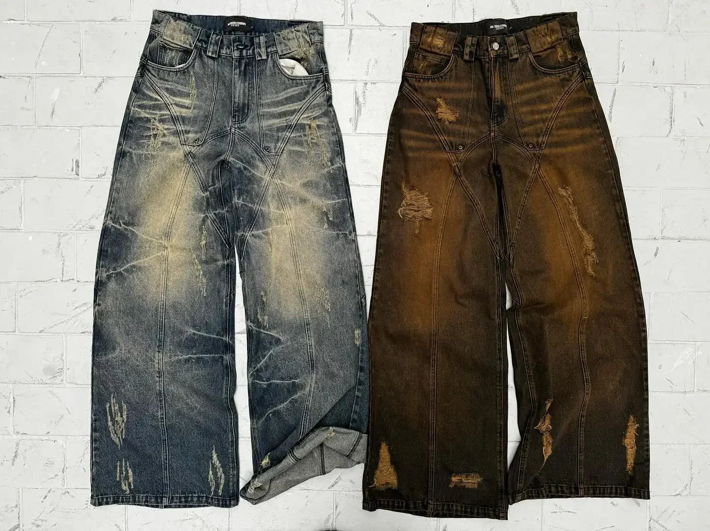 Y2k Jeans Retro Punk Ripped Baggy Jeans Solid Color Harajuku Straight Denim Trousers Casual Rock Low Waist Pants Streetwear