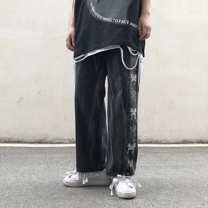 saferido Trousers Hip Hop Straight Men's Jeans Tie Dye Graphic Man Cowboy Pants Y2k Streetwear Baggy 2024 Korean Autumn Harajuku Summer