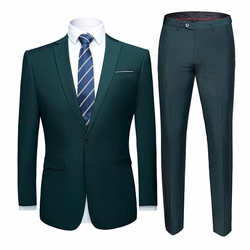 Jacket + Pants 2 Pieces Set Fashion New Men's Casual Boutique Business Dress Wedding Groom Suit Coat Blazers Trousers