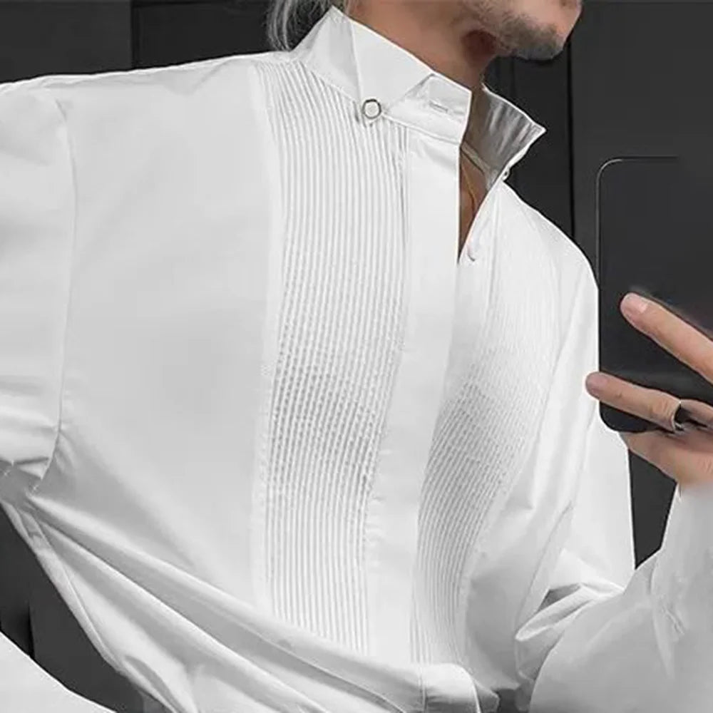 saferido Mens Shirt Textured British Casual Shirt Spring Streetwear Office Elegant Business Commuting Long Sleeve Top Men'S Clothing 2024