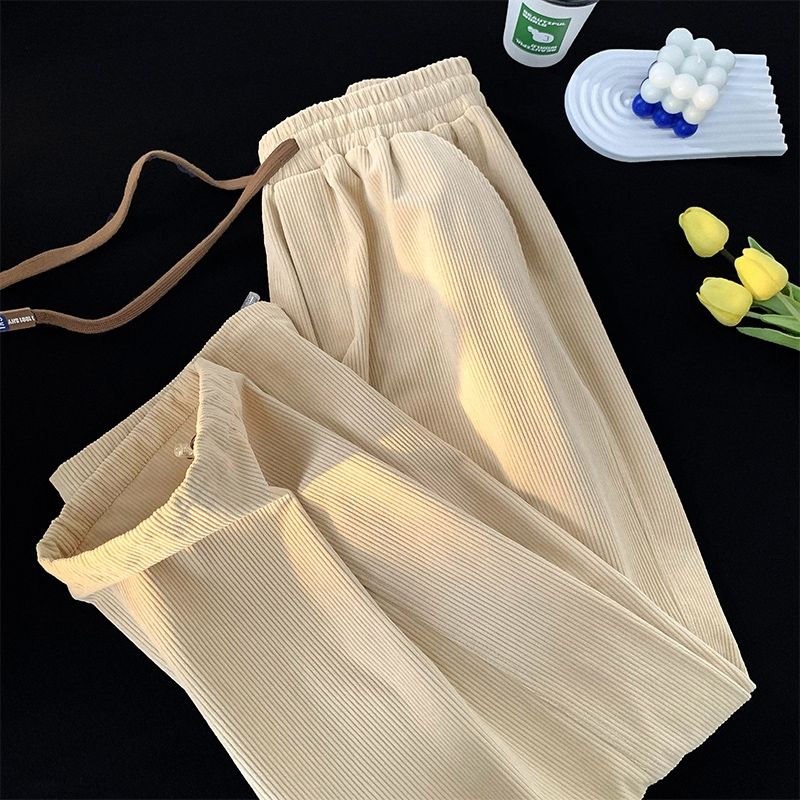 Casual Solid Color Korean Loose Straight Cylinder Sweatpants New Waist Drawcord Fashion Youth All-match Male Ninth Pants