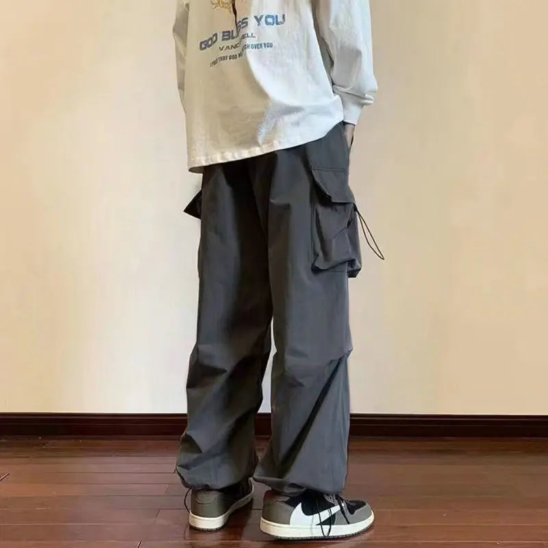 saferido Streetwear Spring Harem Casual Pants Men Elastic Waist Solid Color Cargo Pants Multi Pocket Loose Baggy Pants For Women