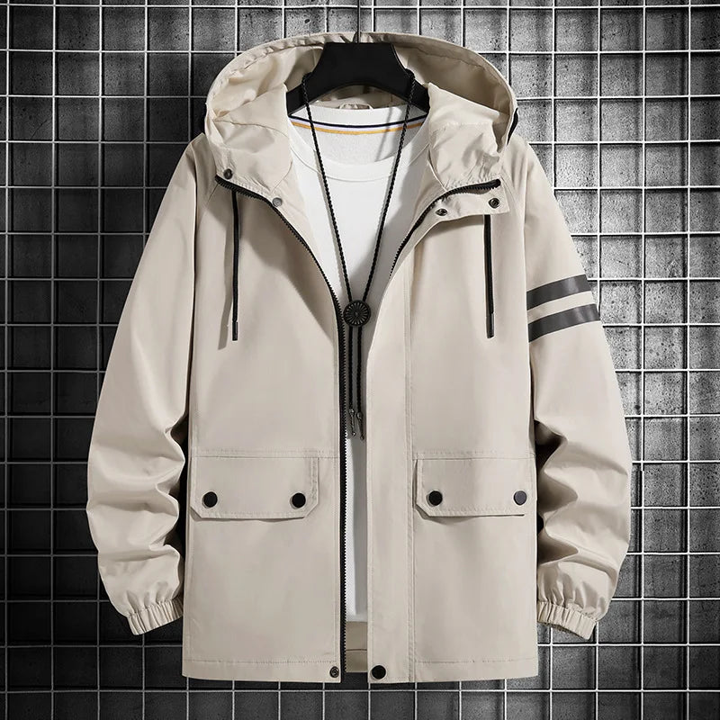 saferido Men's Jacket Spring Autumn Fashion Thin Hooded Jacket Street Retro Casual Coat with Pocket Sports Windbreaker