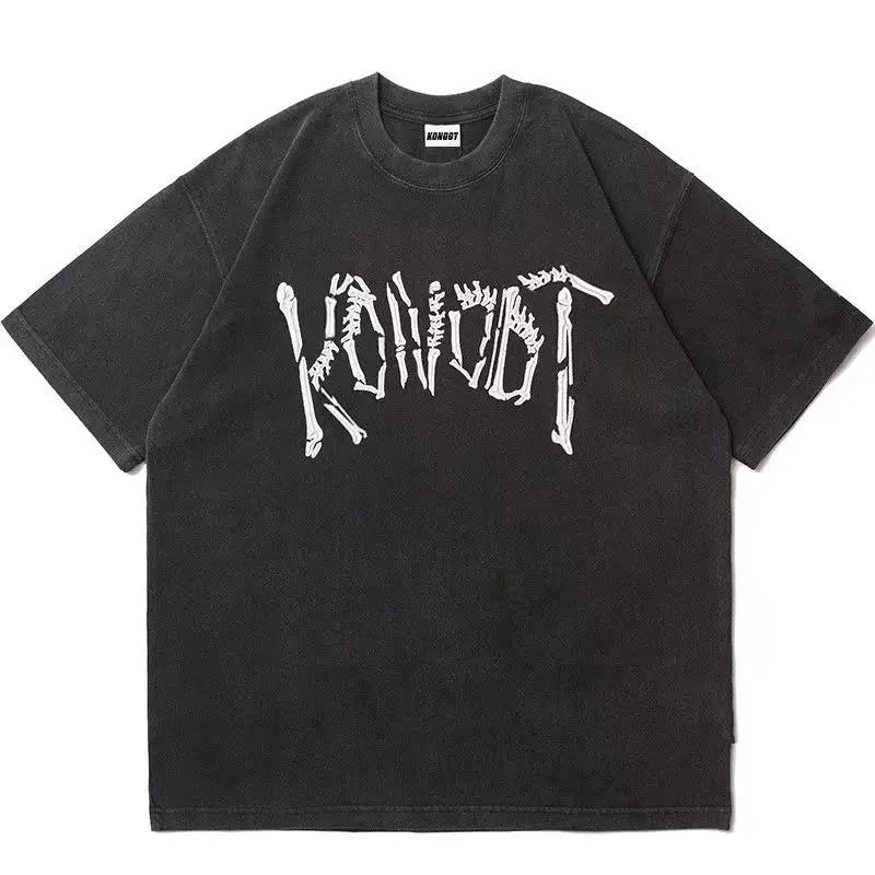 saferido Fashion Retro Skeleton Top Cotton Loose Casual Short Sleeve T-shirt Men's American Style