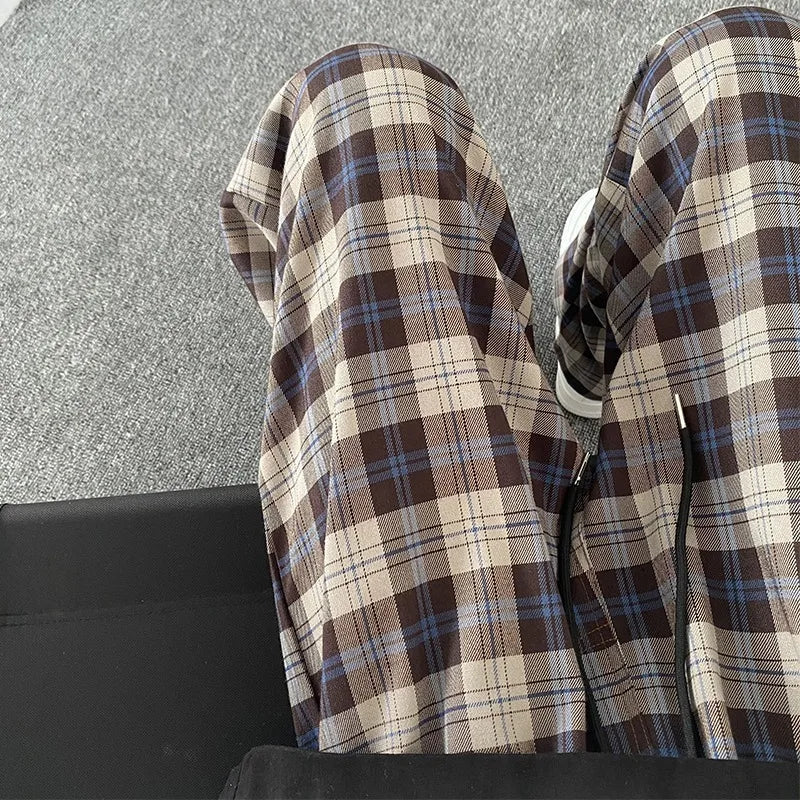 saferido Plaid Pants Men Korean Fashion Couples Straight Baggy Youthful Streetwear All-match Harajuku Y2k Trousers Joggers High Street