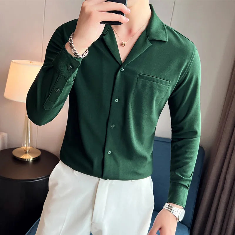 saferido Men Spring High Quality V-Neck Stylish Long-Sleeved Shirts/Male Slim Fit Business And Casual Office Dress Shirts Tops 4XL