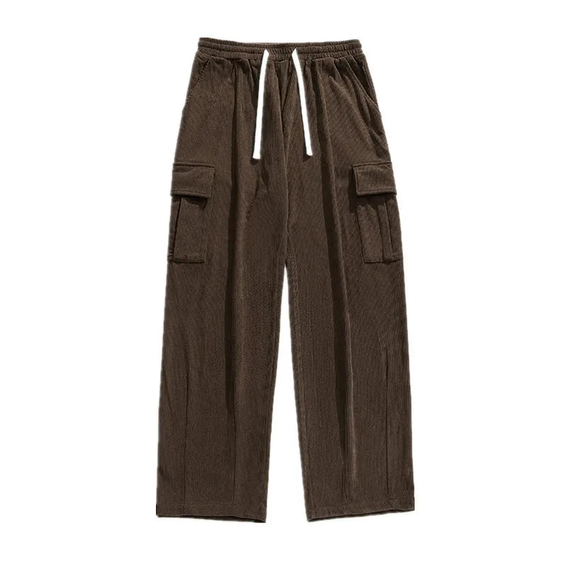 saferido Oversized Corduroy Pants Men Fashion Retro Pocket Cargo Pants Men Japanese Streetwear Hip-hop Loose Wide Leg Pants Mens Trousers Spring Autumn