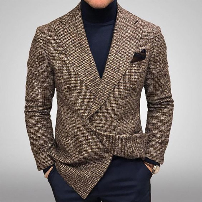 Men's Plaid Print Blazer Fashion Casual Slim Wedding Party High Quality Long Sleeve Suits Jacket Men's Clothing Blazer