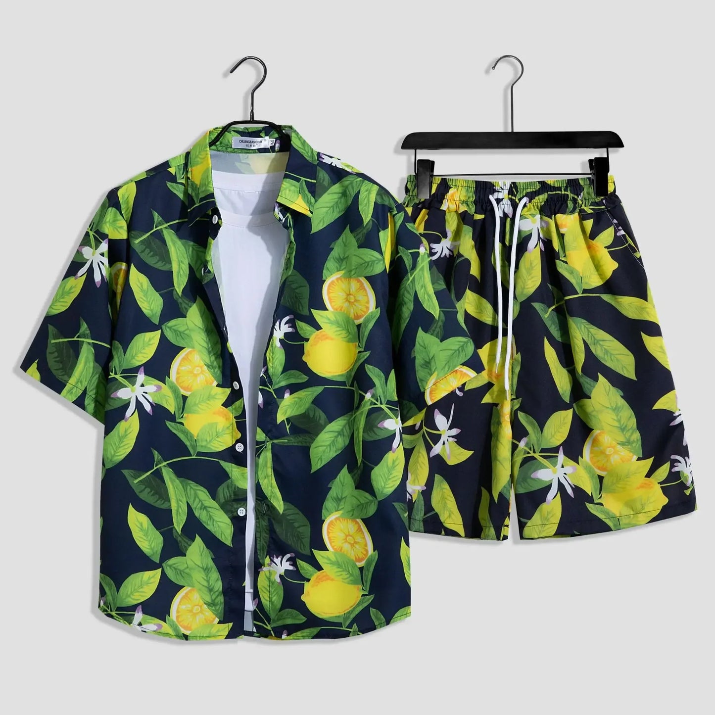 Mens Fashion Print Sets Short Sleeve Shirt+Shorts 2Pcs Suit Loose Summer Casual Beachwear Male Vacation Hawaiian Outfits