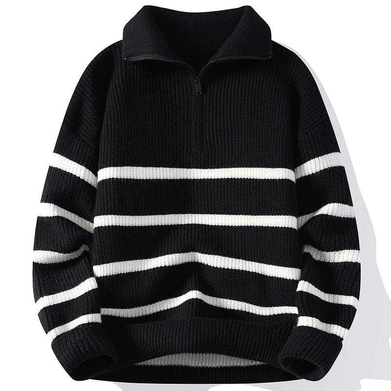 Autumn and Winter New Fashion Trend Warm Striped Sweater Men's Casual Loose Comfortable Thickened Large Size Sweater M-4XL