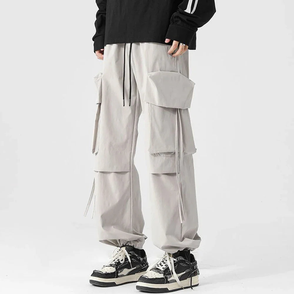 saferido Mens American Street Workwear Style Casual Wide-Leg Pants Genderless Autumn Winter Trendy Velvet Warm Pocket Trousers Unisex
