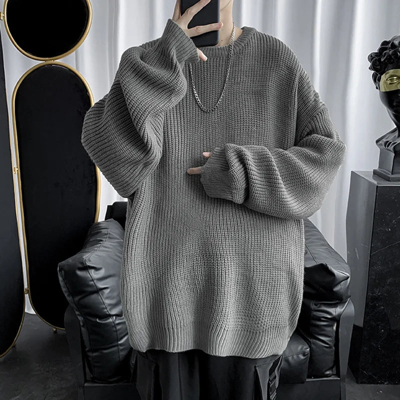 saferido Knitted Sweater Men Autunmn Winter Warm Clothing Korean Fashion Long Sleeves Top Vintage Solid Baggy Pullover Y2K Male Clothes