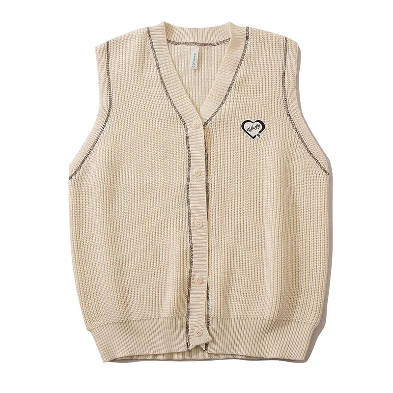 saferido Korean Knitted Cardigan Men Causal V-neck Solid Student Sweaters Vest Harajuku Loosed Couple Sleeveless Vests Spring Autumn