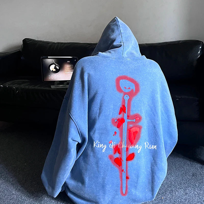 saferido Men's Multi-color Sweatshirt American Retro Washed and Old Hoodie Autumn and Winter Couple's Model Loose Top Sleeve Tops