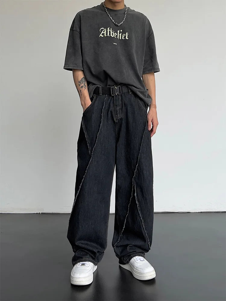 saferido New Summer Jeans Men Patchwork Denim Trousers Male Oversize Loose Casual Wide-leg Pants Streetwear Harajuku Clothing