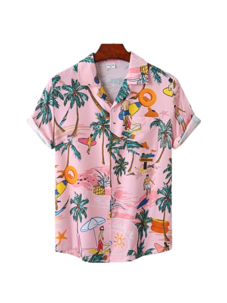 Hawaiian Men's Shirt Short Sleeve Oversized 3D Printing Anime Coconut Tree Pattern Male Clothes Harajuku Tops Summer Fashion