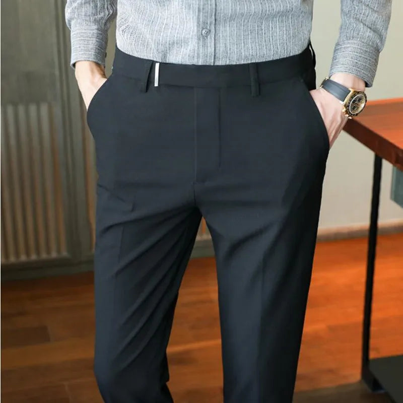 saferido British Style Business Formal Wear Suit Pant Men Clothing Simple Slim Fit Casual Office Trousers Straight Pantalones Hombre