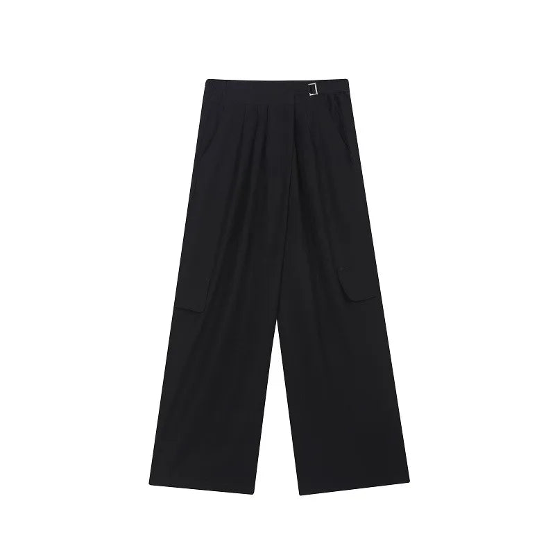 saferido Straight Leg Pants Personalized Korean Style Men's Wide Legs Trousers Solid Color Casual 2024 New Summer Fashion