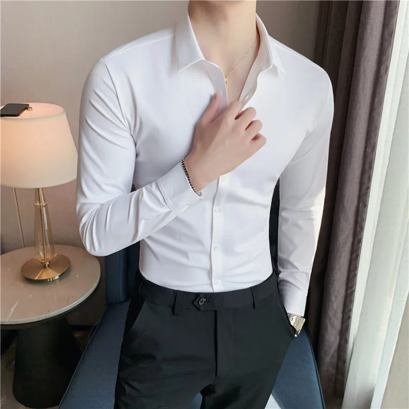 saferido British Style Men High-Grade Long-Sleeve Shirts/Male Slim Fit Business Casual Lapel Shirt Dress Shirt Tops Plus Size S-4XL