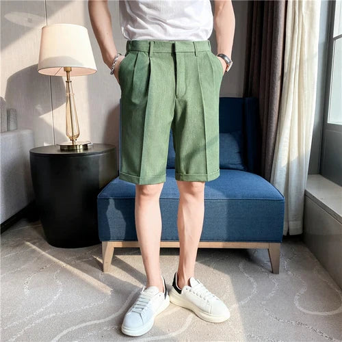 saferido British Style Men's Summer Slim Fit Casual Shorts/Male High Quality Fashion Solid Color Shorts