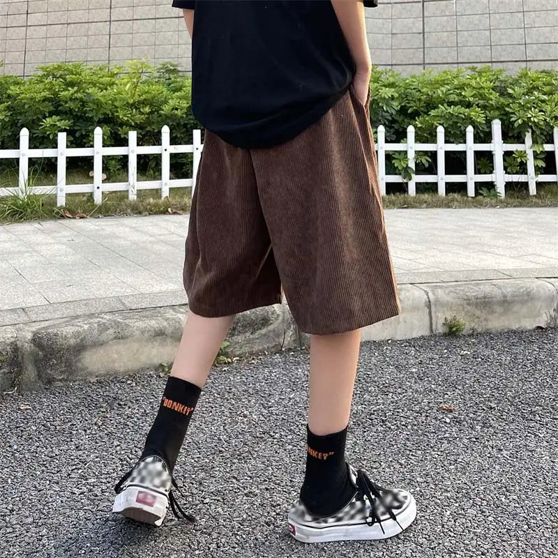 saferido Brown Corduroy Shorts Oversized Baggy Five Point Trousers Summer Korean Fashion Wide Leg Ins Hip Hop Bottoms Men