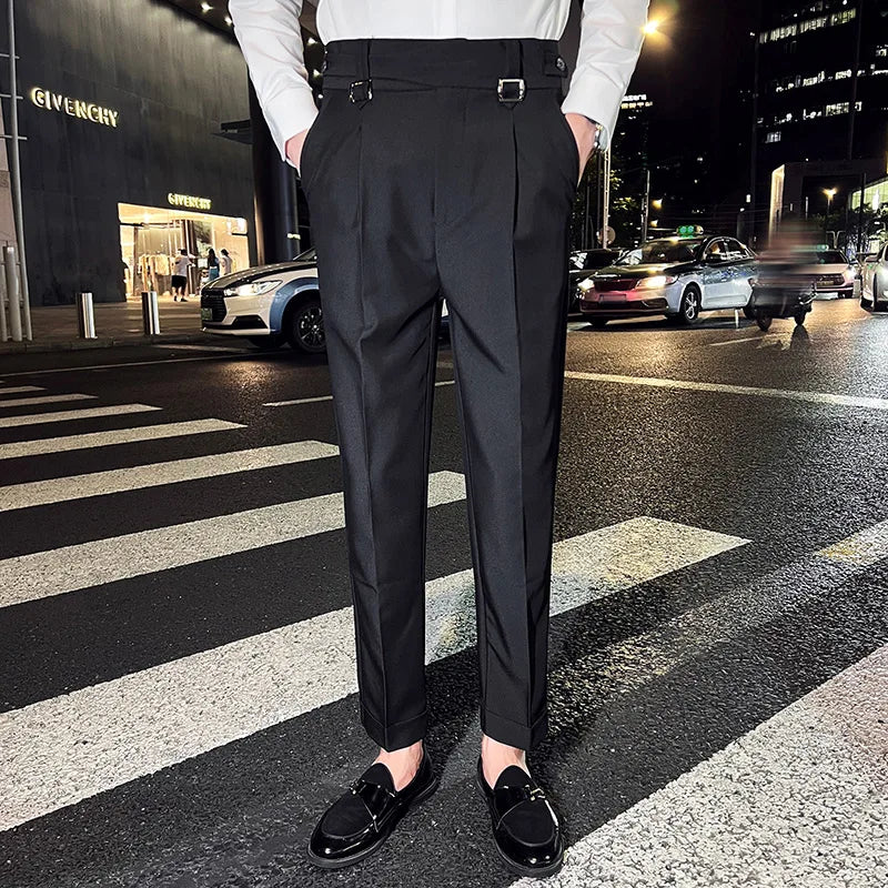 saferido Men Spring Business Formal Pants Solid Casual Korean Slim Fit Suit Pants Mens Wedding Social Trousers Plus Size 29-36