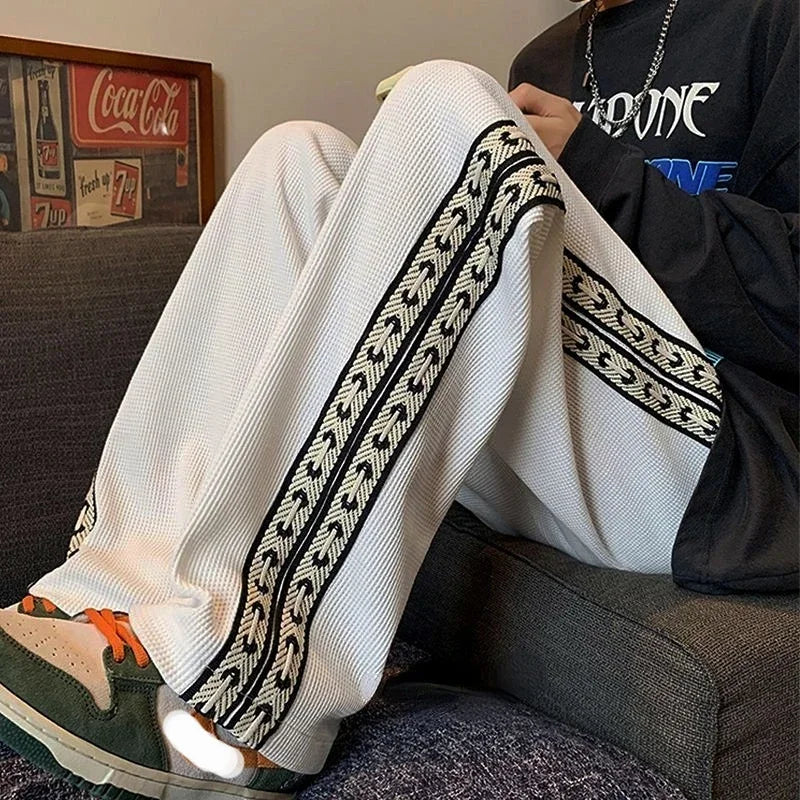 saferido American High Street Casual Jogger Pants Men's Sweatpants Y2K Street Fashion Loose Straight Wide-Leg Baggy Pants Streetwear
