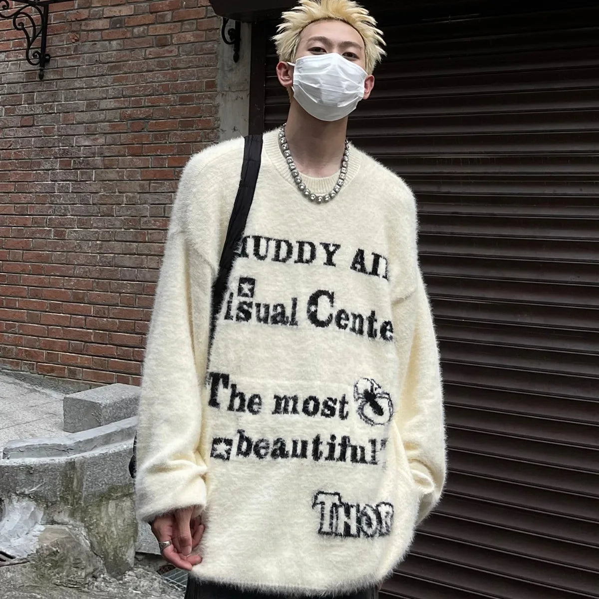 saferido Sweater Vintage Soft Glutinous Imitation Mink Wool Sweater Knitted Sweater Oversize Couple Fashion Autumn and Winter New Top Hip Hop