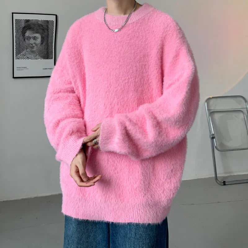 saferido Harajuku Mens Knitted Sweater Men's Wool Pullovers Autumn Winter Tops Men Casual Clothes Crewneck Sweater