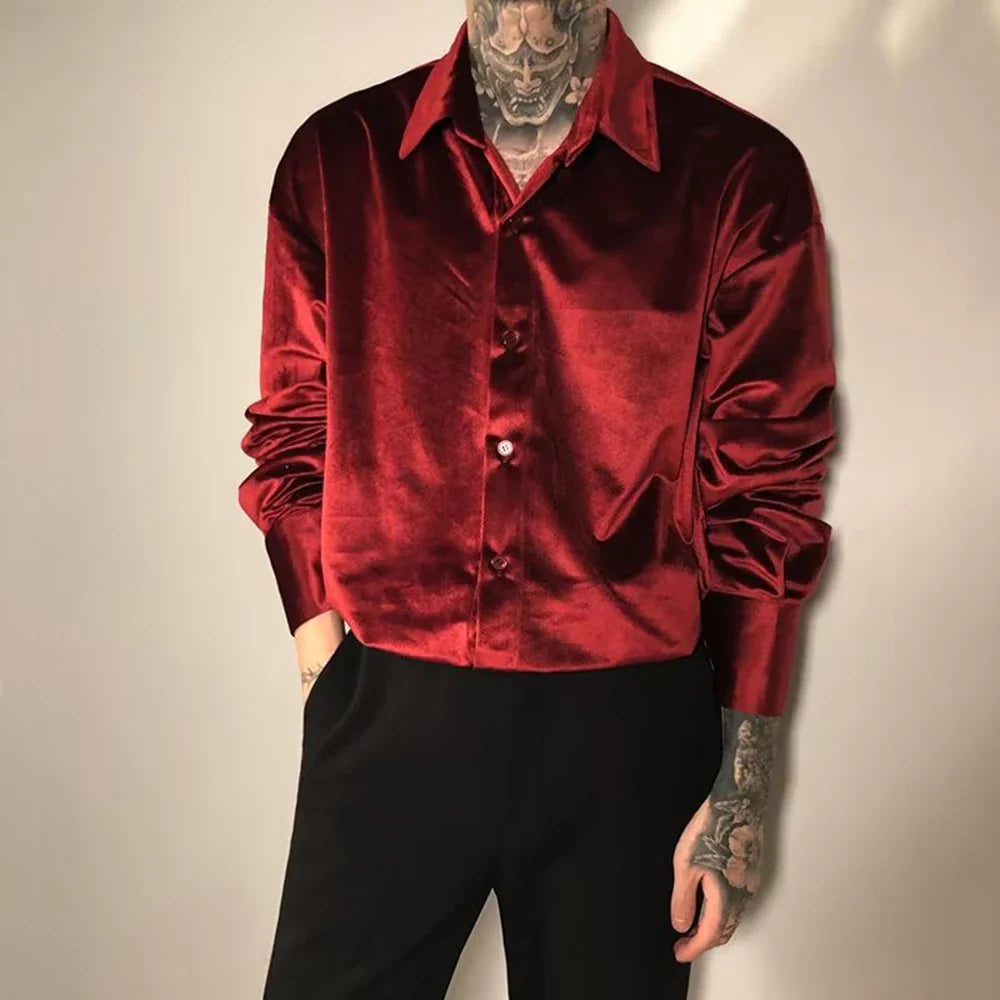 New Trendy Shiny Long-Sleeve Gold Velvet Shirts Unisex Fashion Temperament Casual Shirts Jackets For Couples