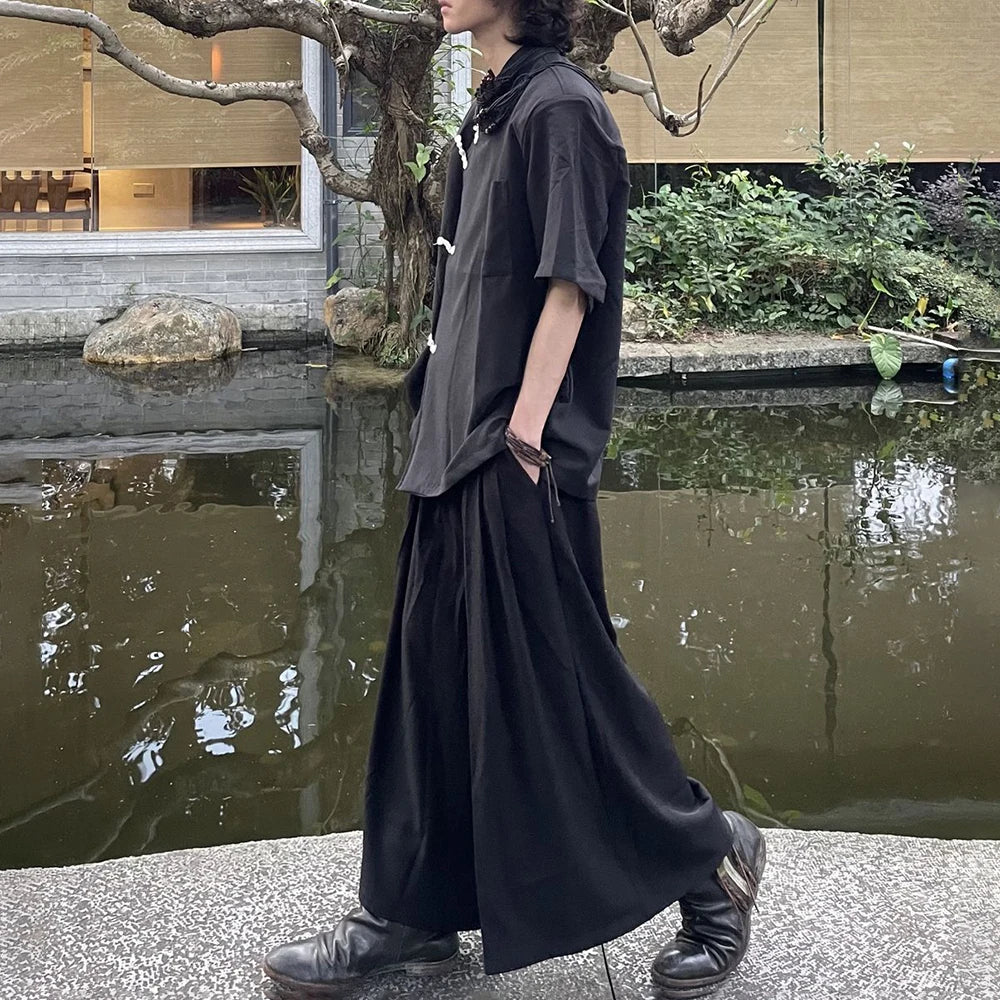 saferido Mens Dark Knight Style Japanese Genderless Culottes New Necessities Couple Mid-Length Retro Loose Casual Solid Color Culottes