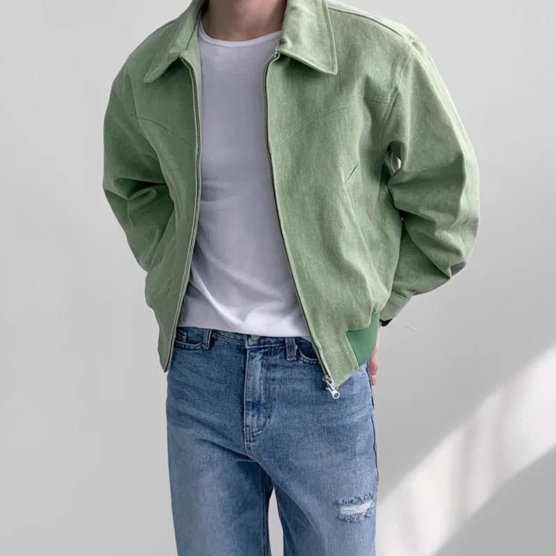 Men's Short Bomber Jackets Spring Retro Y2k Lapel Zipper Pocket Windbreaker Coats Luxury High Quality Overcoat Streetwear