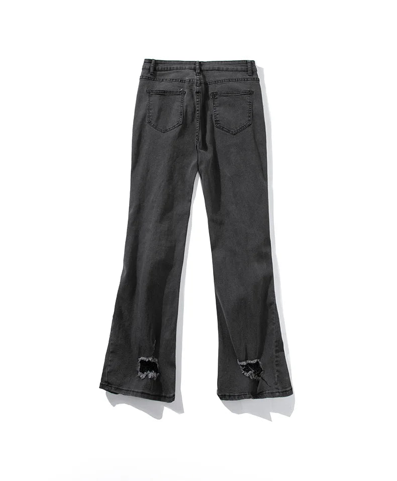 saferido American High Street Vibe Micro Flared Pants Men Stretch Ripped Jeans Loose Fashion Straight Streetwear Fall Guys Black Jean Men