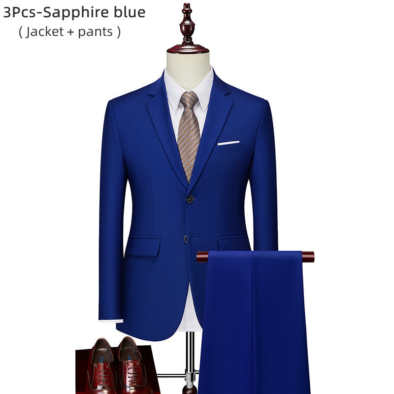 Luxury 3 piece men's wedding suit fashion men's slim solid color business office suit sets large size men Blazer+ pants + vest