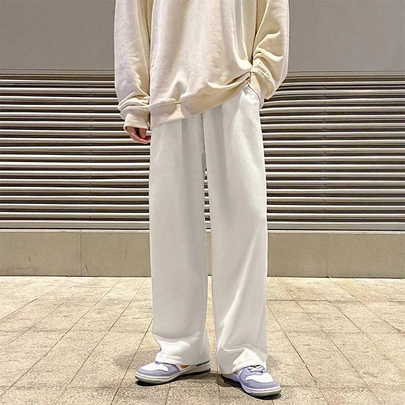 saferido Black Men's Sweatpants Loose Straight Casual Mopping Pants Spring Solid Color Versatile Oversized Wide Leg Sports Trousers 3XL