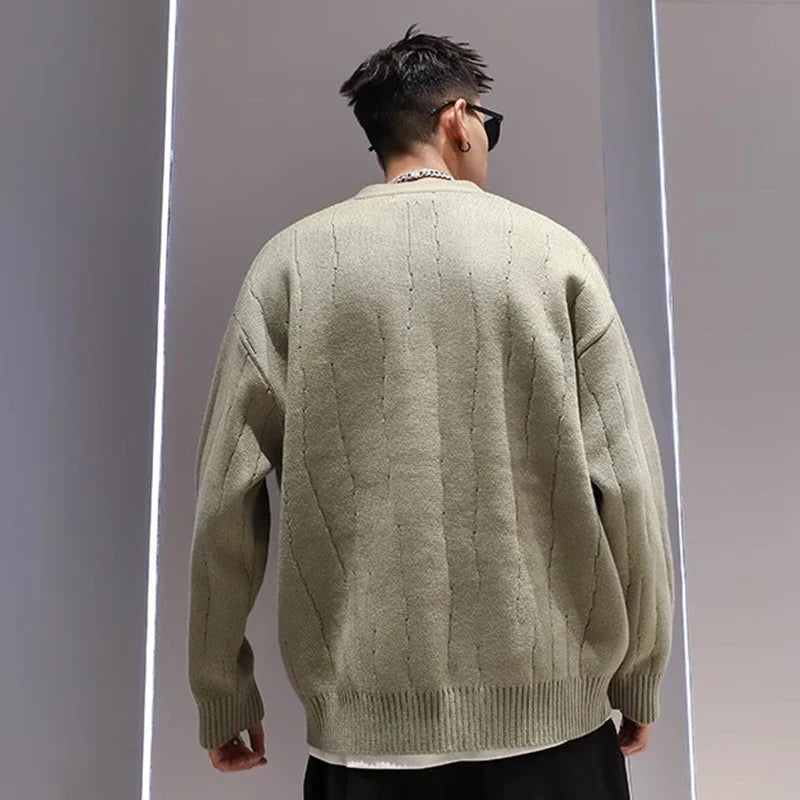 saferido Knit Cardigan Male Korean Style Sweater Coat Men Old Money Autumn Winter Loose Casual Men's Long Sleeve Streetwear