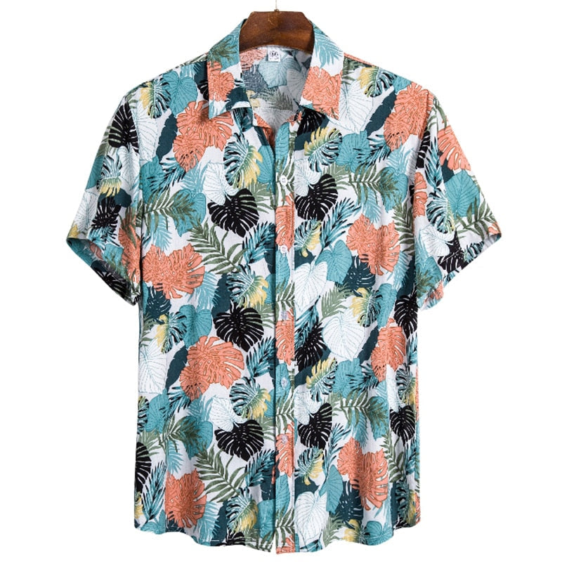 Men's Hawaiian Polyester Summer Short Sleeve Shirt Tropical Leaf 3D Pattern Printing Beach Male Shirts Casual Blouse For Men 5xl