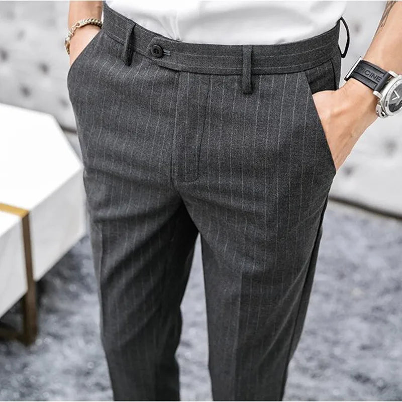 saferido Spring Formal Men's Suit Pants Fashion Casual Slim Business Dress Pants Male Wedding Party Work stripe Trousers Size 28-36