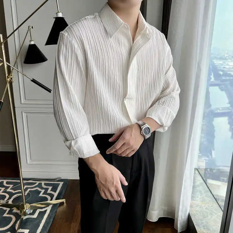 Autumn New Long Sleeve Shirt for Men Korean Fashion Designer Casual Solid Color Loose Simple Buttons Striped Shirt Men