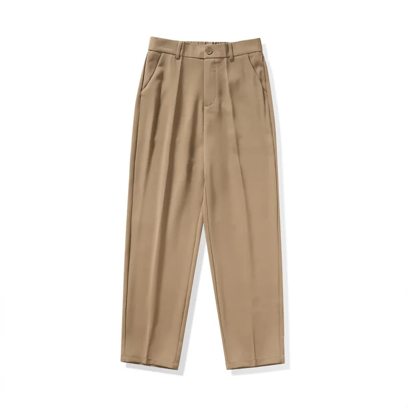 Solid Color Suit Pants Men Fashion Society Mens Dress Pants Korean Loose Straight Wide Leg Pants Mens Office Formal Trousers