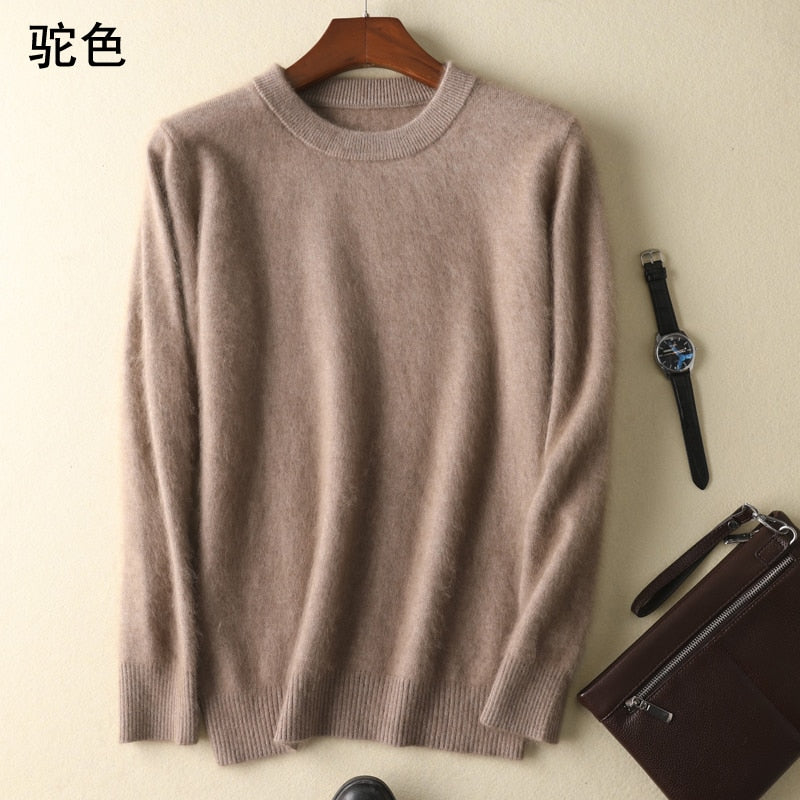 Men's 100% pure Mink Cashmere Sweater O-Neck Pullovers Knit Large Size Mink Sweater Winter New Tops Long Sleeve High-End Jumpers