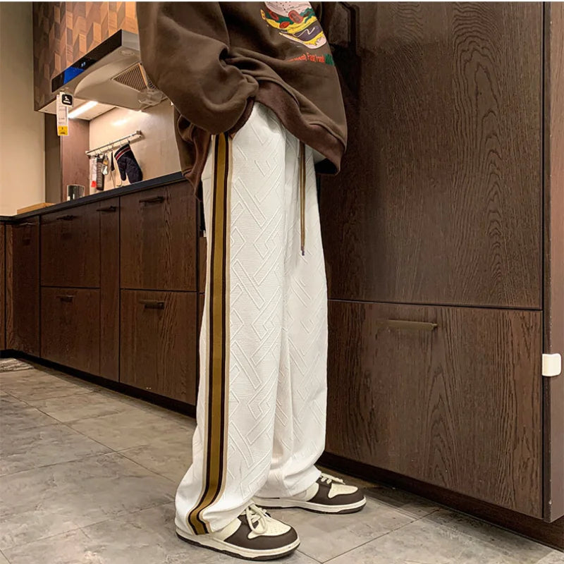 saferido 2024 Spring And Summer New Trendy American Style Versatile Straight Solid Color Striped Pants Loose Casual Sports Trousers Men's