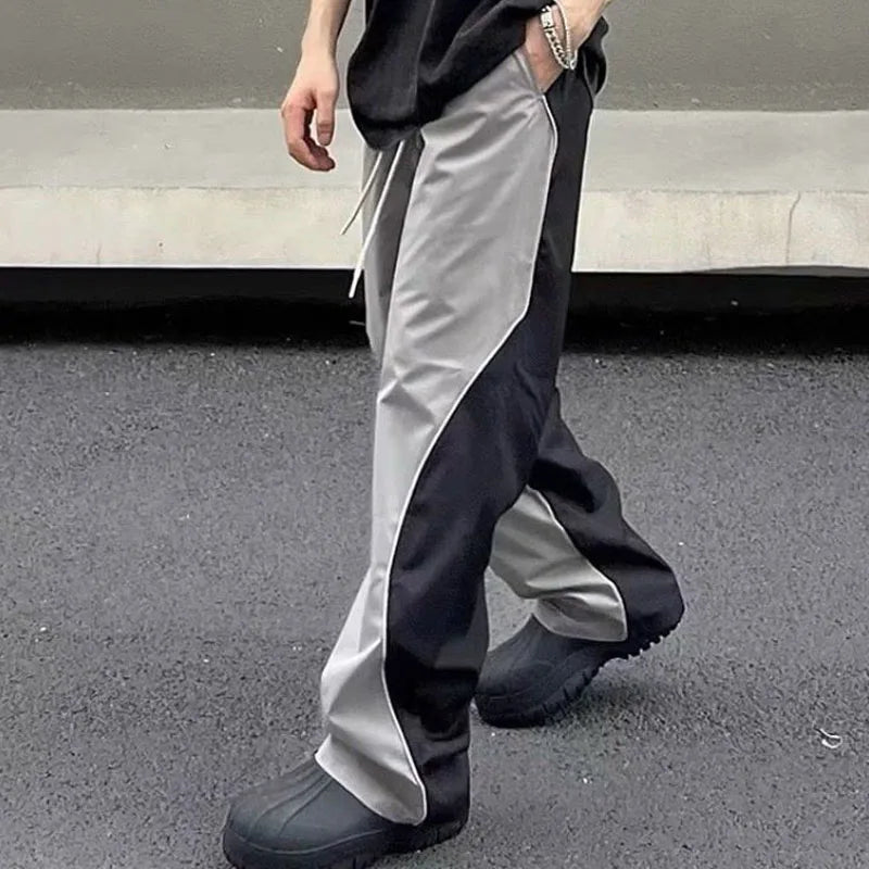 saferido New Spring and Autumn Fashion Brand Panel Contrast Drawstring Straight Barrel Workwear Sports Casual Loose Versatile Men's Pants