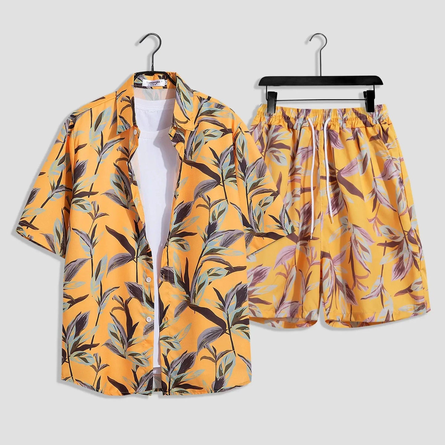 Mens Fashion Print Sets Short Sleeve Shirt+Shorts 2Pcs Suit Loose Summer Casual Beachwear Male Vacation Hawaiian Outfits