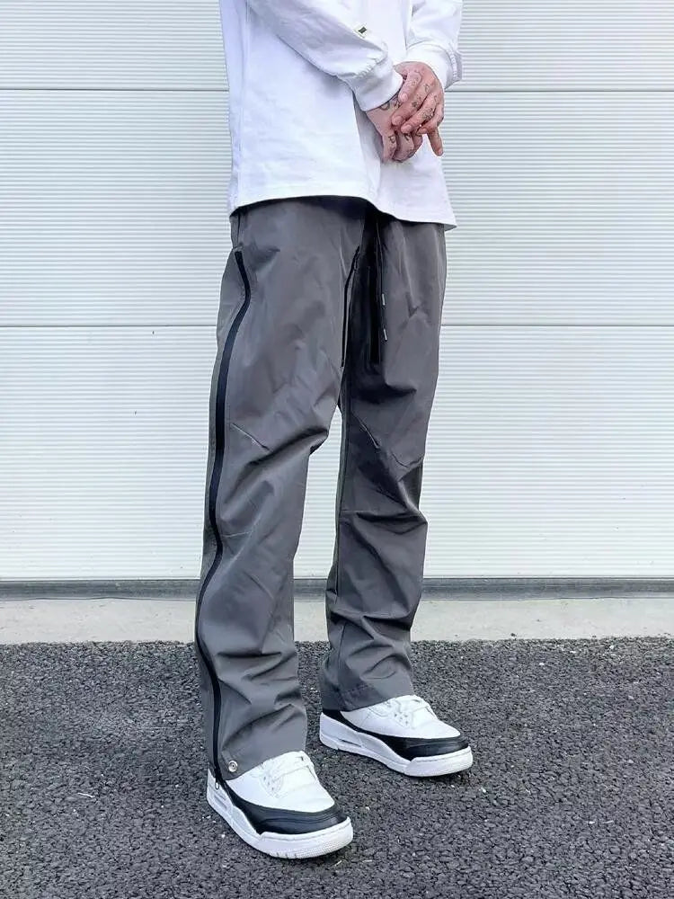 saferido High Street Korean Style Loose Open Casual Pants Men's Zipper Casual Straight Tube Waterproof Charge Pants